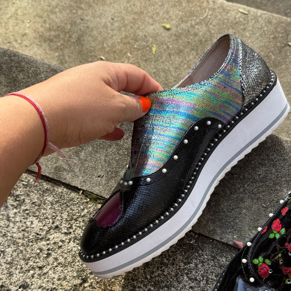One on a kind cool shoes .Multicolor Embroidered Loafers - Picture 2 of 9